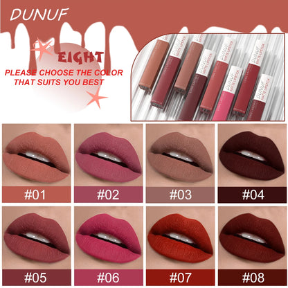 8pc/set Long-Lasting Lip Gloss Matte Waterproof Lipstick Lip Stain Non-transfer Highly Pigmented Nude Red Y2K Daily&Party Makeup
