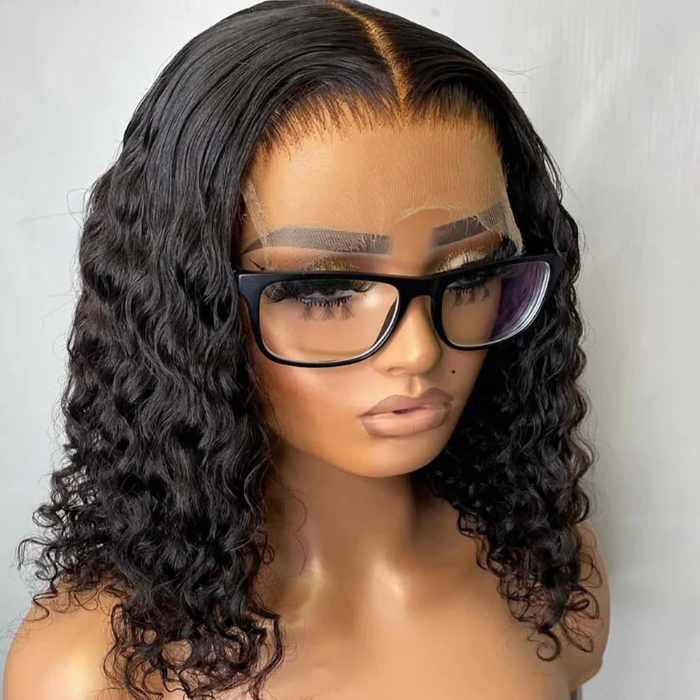 Pre Cut Glueless Water Wave Bob Wig Human Hair 13x6 Lace Frontal