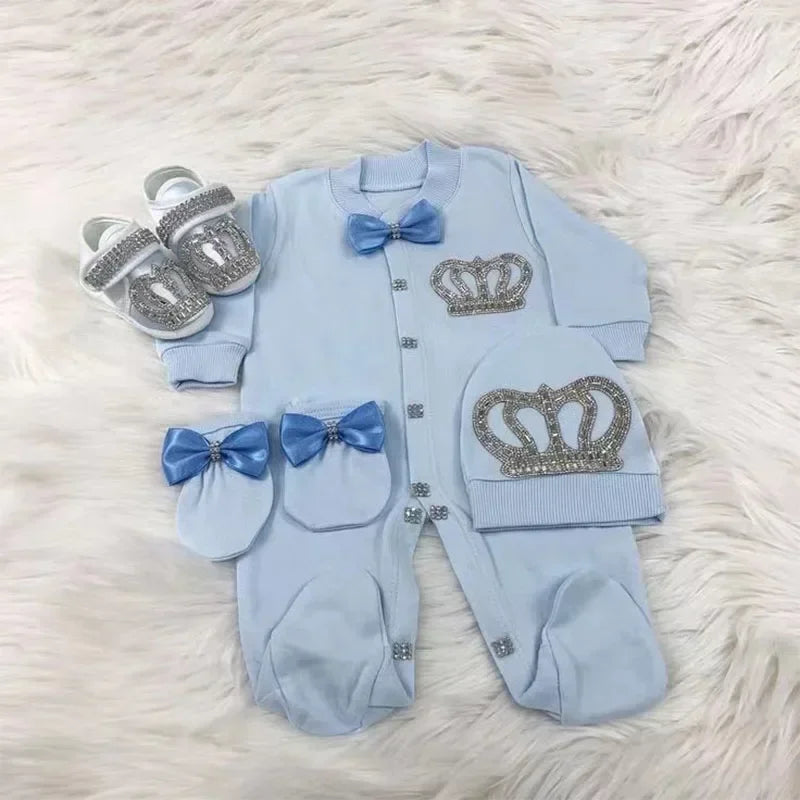 Name Personalized Layette Newborn 4pcs Crown Jewelry Welcome Home Romper Baby Clothes Baby Girl Boy Toddler's Cotton Outfits