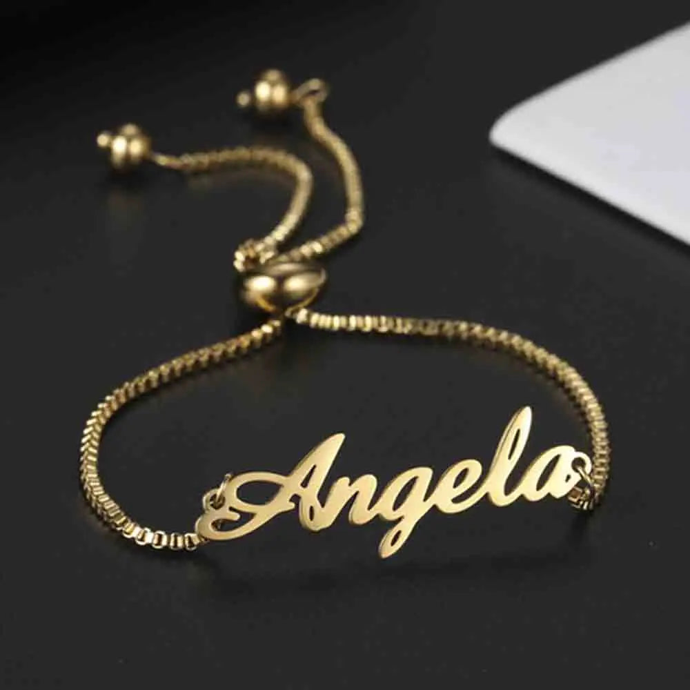 Custom Name Bracelets Hebrew Customized Personalized Name Stainless Steel Jewelry Box Chain Valentine's Day Gifts for Couple