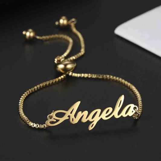 Custom Name Bracelets Hebrew Customized Personalized Name Stainless Steel Jewelry Box Chain Valentine's Day Gifts for Couple