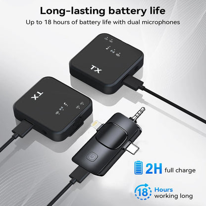 3 in 1 Wireless Lavalier Microphone Noise Reduction Mic for Video Recording