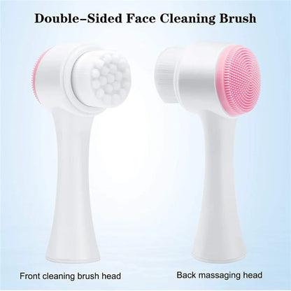 3D Double Silicone Facial Cleansing Brush Manual Massage Facial Brush Soft Bristles Exfoliator Double Sided Face Wash Brush