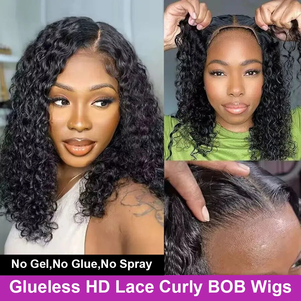 Pre Cut Glueless Water Wave Bob Wig Human Hair 13x6 Lace Frontal