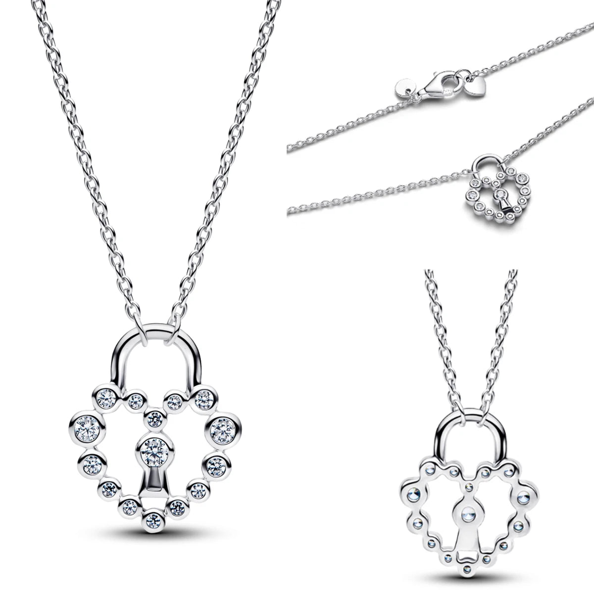 New Original 925 Sterling Silver Butterfly Necklace Star Moon Heart Key Lock Chain Link for Women Jewelry Valentine's Day Gift