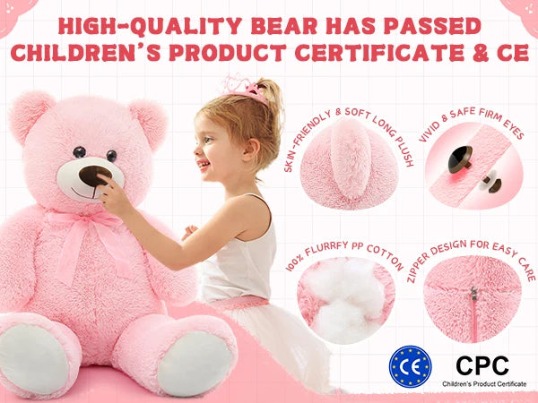 MorisMos Giant Teddy Bear Stuffed Animal 3ft-36 inch Big Pink Teddy Bear for Girlfriend Boyfriend Wife Mom Fiancée Valentine's