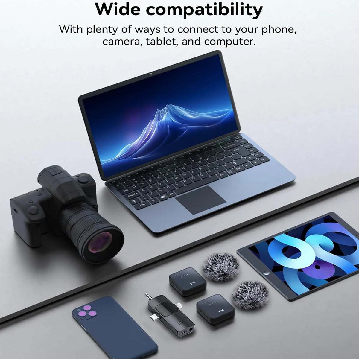 3 in 1 Wireless Lavalier Microphone Noise Reduction Mic for Video Recording