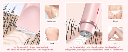 2-in-1 Women Electric Razor Painless Bikini and body hair Trimmer Wet Dry Rechargeable
