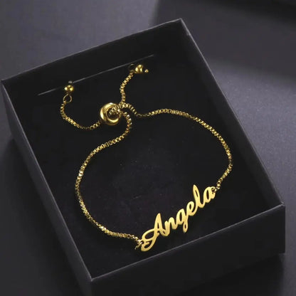 Custom Name Bracelets Hebrew Customized Personalized Name Stainless Steel Jewelry Box Chain Valentine's Day Gifts for Couple