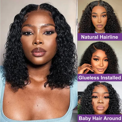 Pre Cut Glueless Water Wave Bob Wig Human Hair 13x6 Lace Frontal