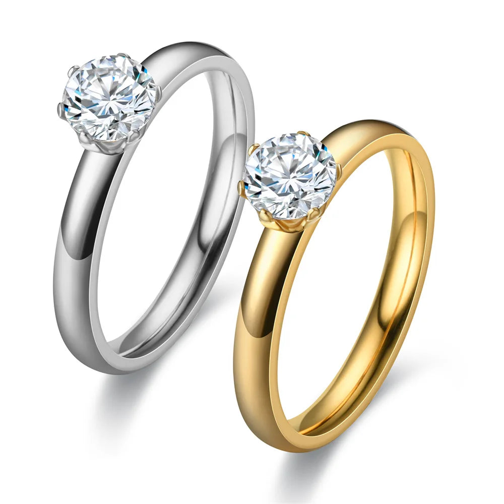 Diamond Setting Stainless Steel Couple Rings for Women Men Engagement Jewelry Valentine's Day Gifts Size 5-12