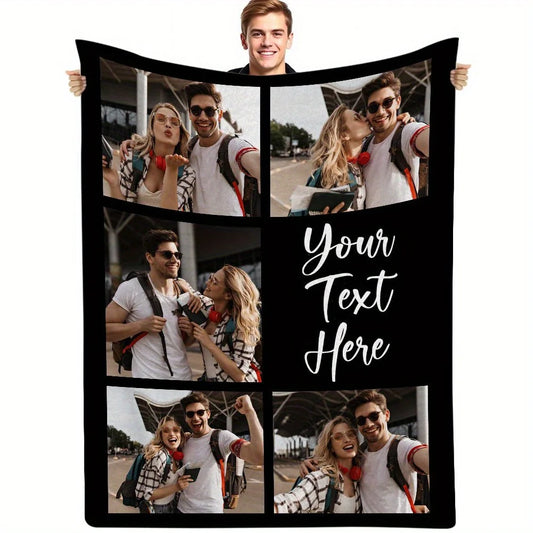 Personalized photo collage blanket-customized with five pictures and text,an ideal gift for birthdays,Christmas、 Valentine's Day