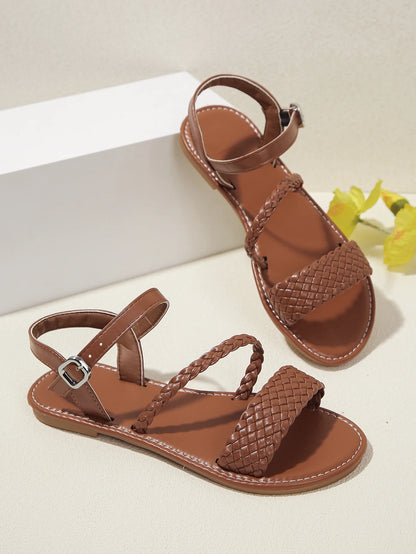 Vitaquera™ -Women’s Flat Sandals Braided Design Brown Casual Comfortable Summer Shoes