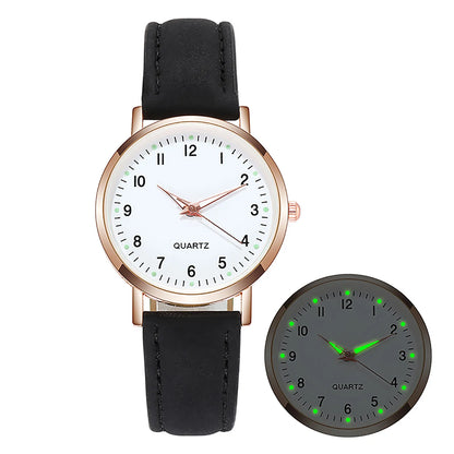 Ladies Retro Quartz Watch Diamond Dial Luminous Leather Strap Watch