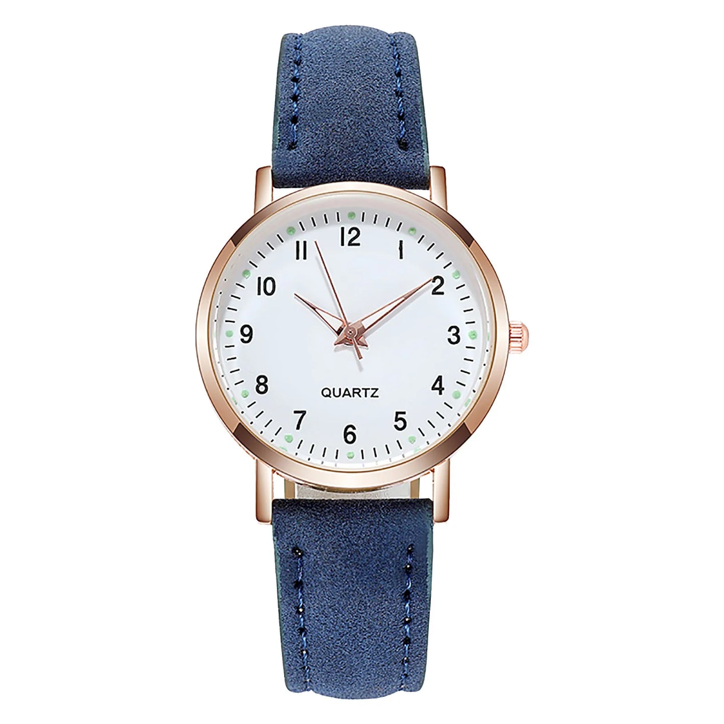 Ladies Retro Quartz Watch Diamond Dial Luminous Leather Strap Watch