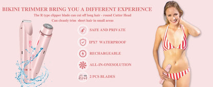 2-in-1 Women Electric Razor Painless Bikini and body hair Trimmer Wet Dry Rechargeable