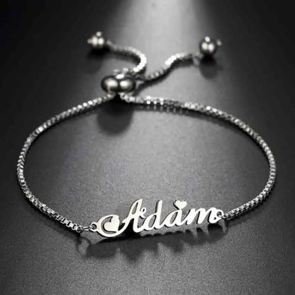 Custom Name Bracelets Hebrew Customized Personalized Name Stainless Steel Jewelry Box Chain Valentine's Day Gifts for Couple
