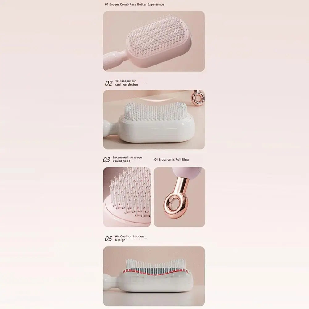 Anti Static Self Cleaning Hair Brush Retractable Bristles Airbag Cushion Wet Dry Scalp Massage Barber Styling Tool