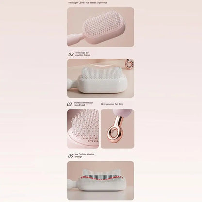 Anti Static Self Cleaning Hair Brush Retractable Bristles Airbag Cushion Wet Dry Scalp Massage Barber Styling Tool