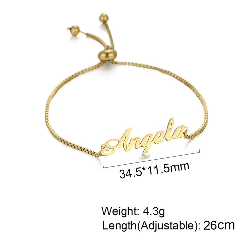 Custom Name Bracelets Hebrew Customized Personalized Name Stainless Steel Jewelry Box Chain Valentine's Day Gifts for Couple