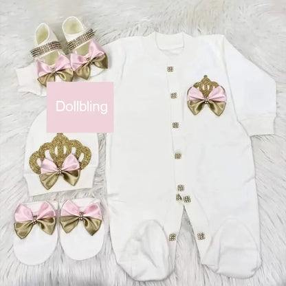 Name Personalized Layette Newborn 4pcs Crown Jewelry Welcome Home Romper Baby Clothes Baby Girl Boy Toddler's Cotton Outfits