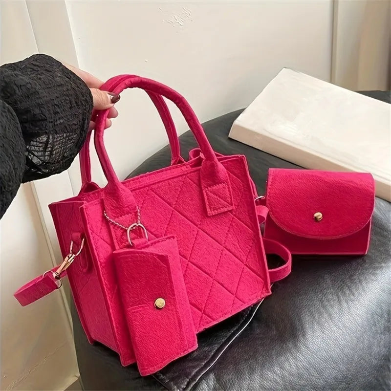 3pcs/set Embossed Women's Handbag Stylish Crossbody Bag, Clutch and Wallet, Solid Color Fabric Shoulder Bag for Women Daily Use