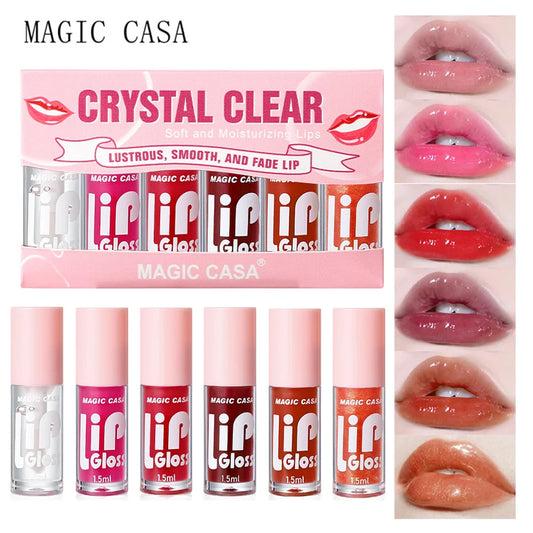 MAGIC CASA 6pcs/set Small bottle Hydrating Jelly Lip Oil long-lasting Moisturizing  smooth shimmering Lip Hydrating Liquid