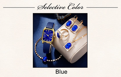 Luxury Fashion Square Women's Watches Brand Ladies Quartz Wristwatch Classic Simple Femme Blue Leather Band Relogio Feminino