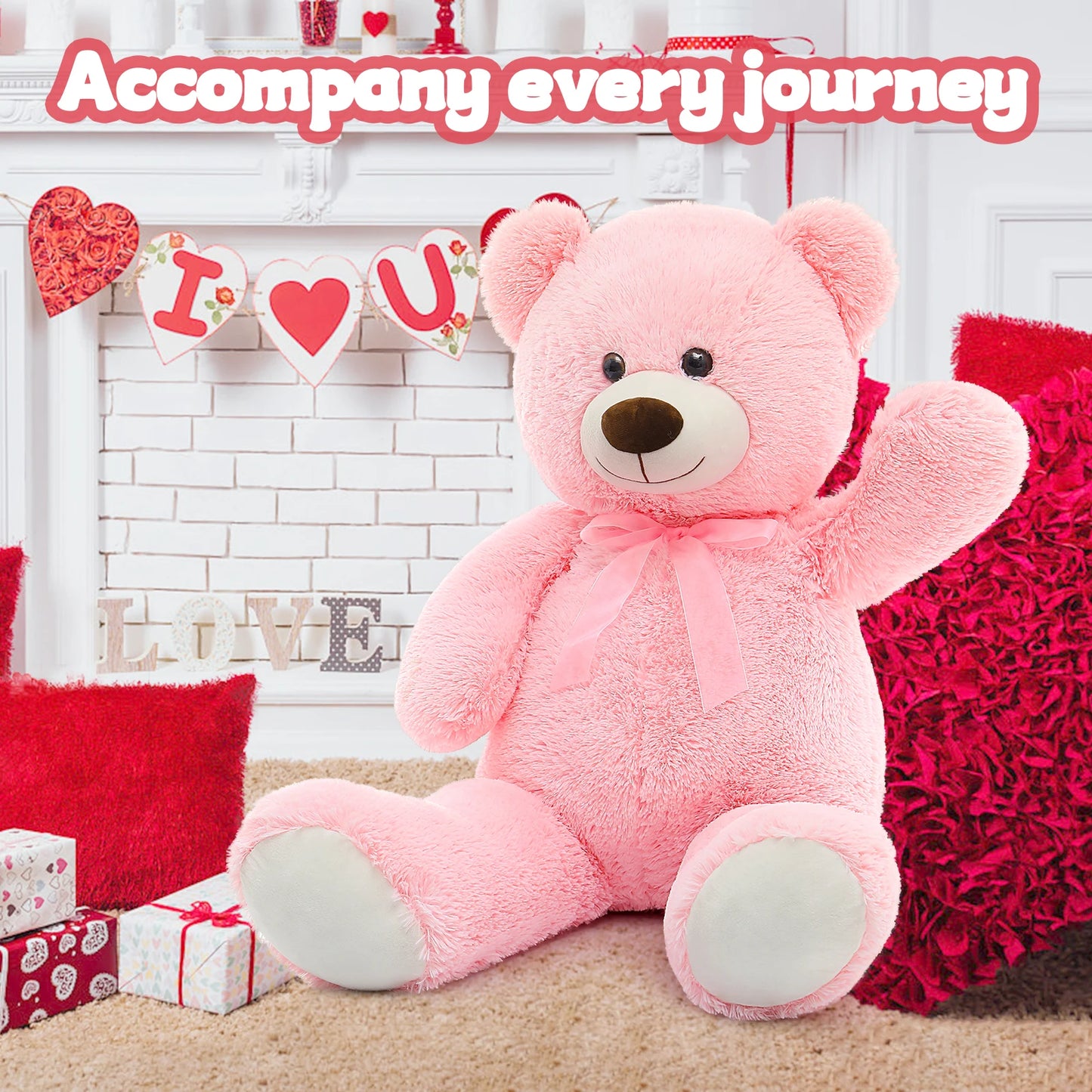 MorisMos Giant Teddy Bear Stuffed Animal 3ft-36 inch Big Pink Teddy Bear for Girlfriend Boyfriend Wife Mom Fiancée Valentine's