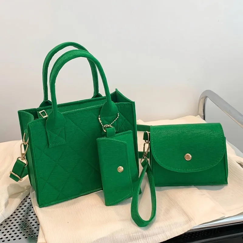 3pcs/set Embossed Women's Handbag Stylish Crossbody Bag, Clutch and Wallet, Solid Color Fabric Shoulder Bag for Women Daily Use