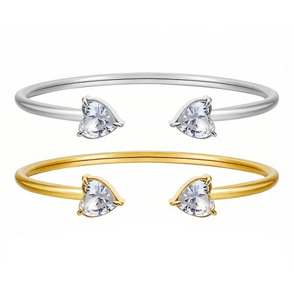 Yupsk 18K Gold Plated Stainless Steel Heart Shape Zirconia Open Bracelet for Women Sparkling Zircon Valentine's Day Gift