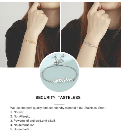 Custom Name Bracelets Hebrew Customized Personalized Name Stainless Steel Jewelry Box Chain Valentine's Day Gifts for Couple