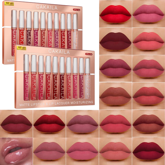 Matte Liquid Lipstick Lip Oil 10pc/set, Waterproof Velvet Lip Gloss Long Lasting Non-transfer Nude Red Pink Daily &Party Makeup