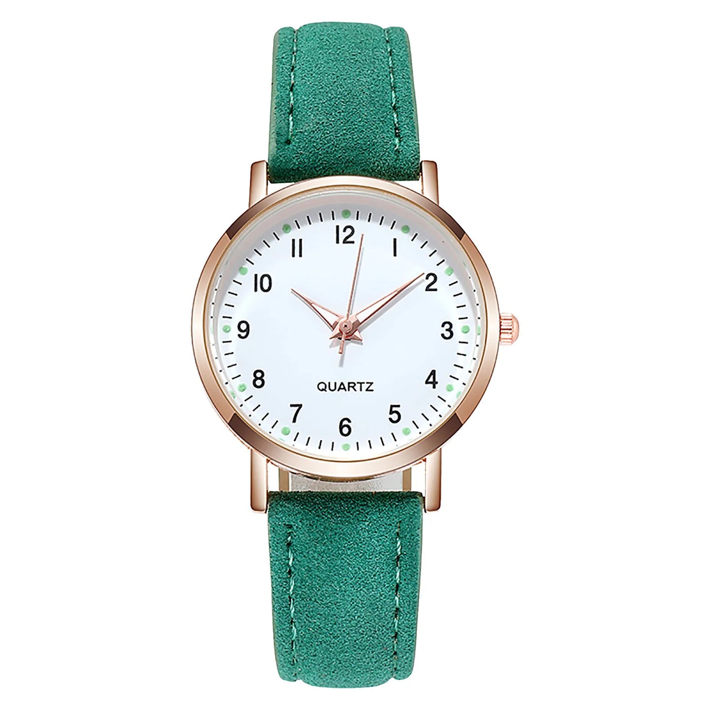 Ladies Retro Quartz Watch Diamond Dial Luminous Leather Strap Watch