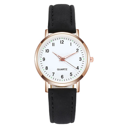 Ladies Retro Quartz Watch Diamond Dial Luminous Leather Strap Watch
