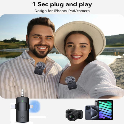 3 in 1 Wireless Lavalier Microphone Noise Reduction Mic for Video Recording