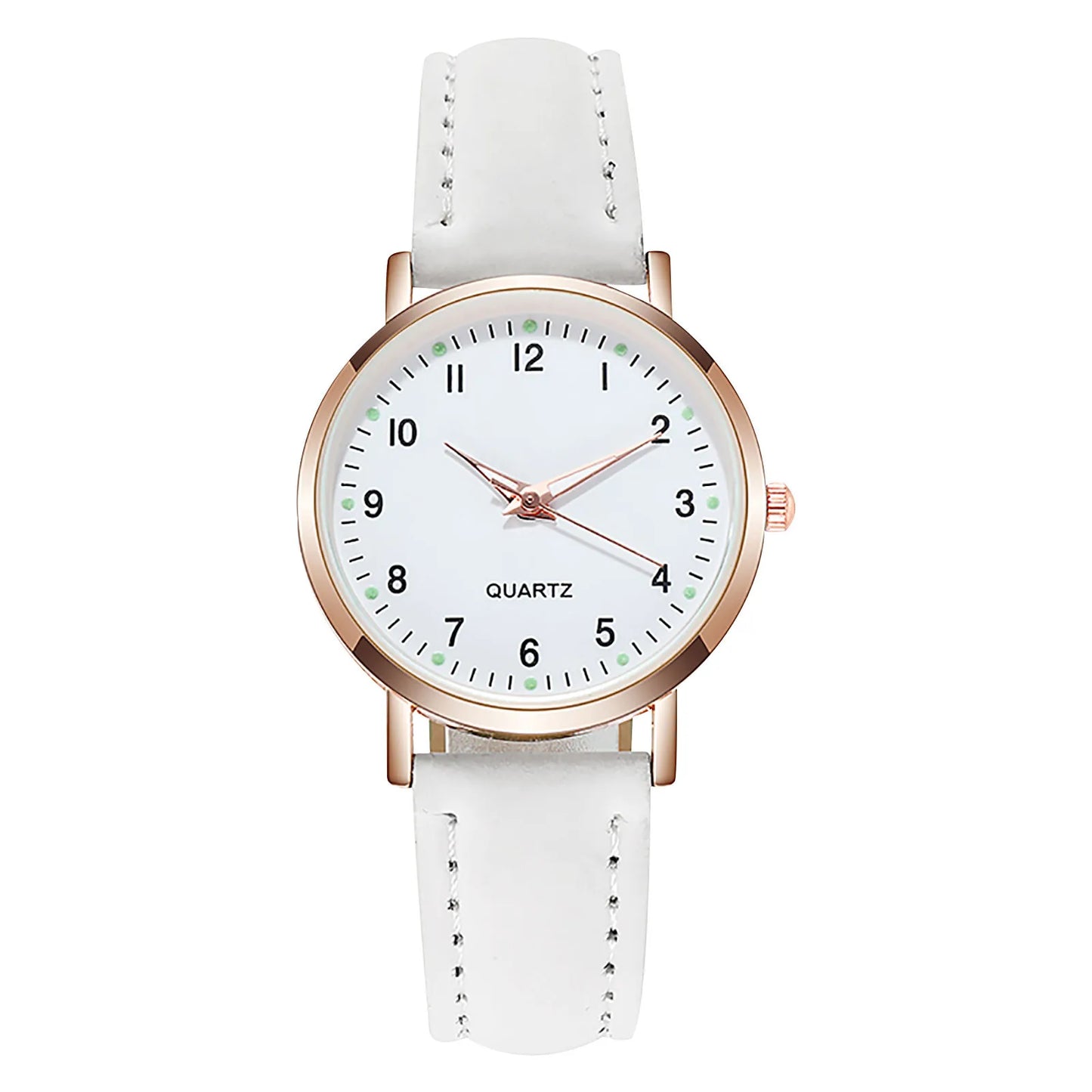 Ladies Retro Quartz Watch Diamond Dial Luminous Leather Strap Watch