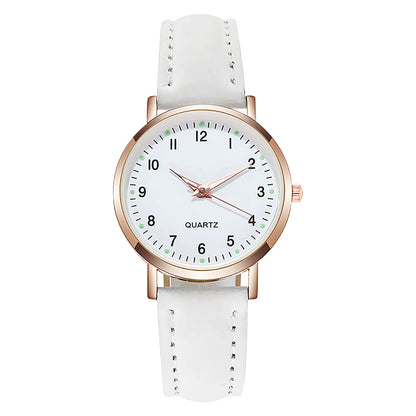 Ladies Retro Quartz Watch Diamond Dial Luminous Leather Strap Watch