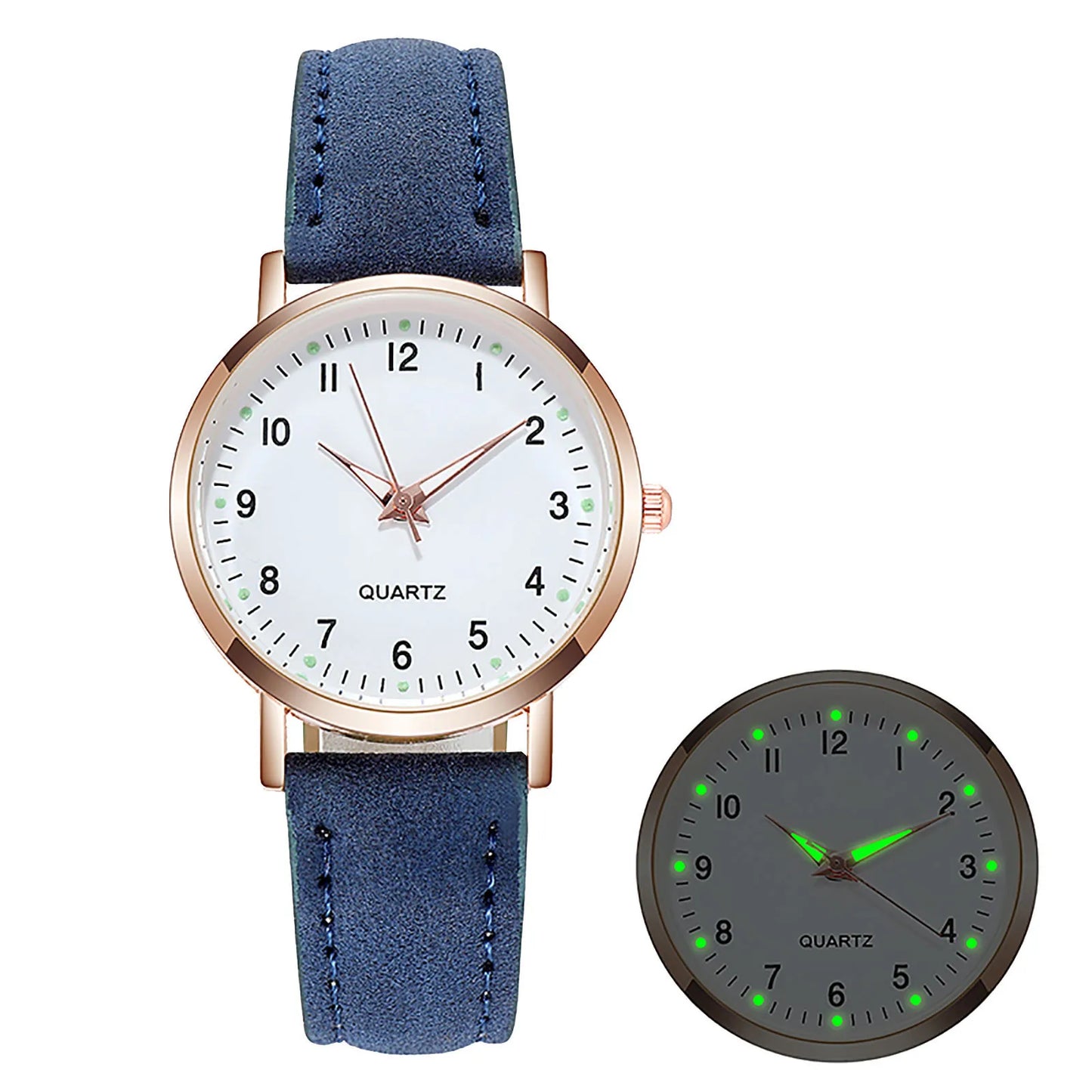Ladies Retro Quartz Watch Diamond Dial Luminous Leather Strap Watch