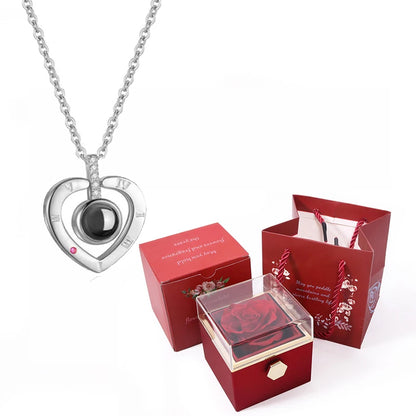 100 Languages I Love You Projection Necklace With Rotating Rose Gift Box 2023 New Creativity Design Romantic Luxury Jewelry Set