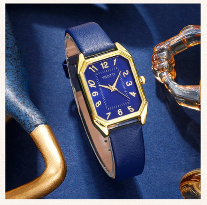 Luxury Fashion Square Women's Watches Brand Ladies Quartz Wristwatch Classic Simple Femme Blue Leather Band Relogio Feminino