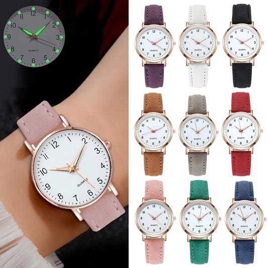 Ladies Retro Quartz Watch Diamond Dial Luminous Leather Strap Watch