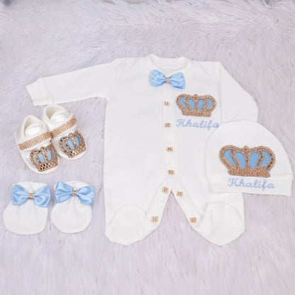 Name Personalized Layette Newborn 4pcs Crown Jewelry Welcome Home Romper Baby Clothes Baby Girl Boy Toddler's Cotton Outfits