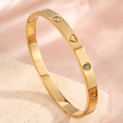 Yupsk 18K Gold Plated Stainless Steel Heart Shape Zirconia Open Bracelet for Women Sparkling Zircon Valentine's Day Gift