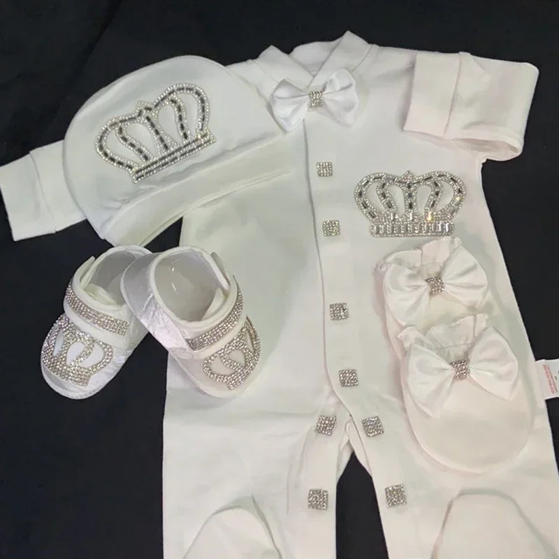 Name Personalized Layette Newborn 4pcs Crown Jewelry Welcome Home Romper Baby Clothes Baby Girl Boy Toddler's Cotton Outfits