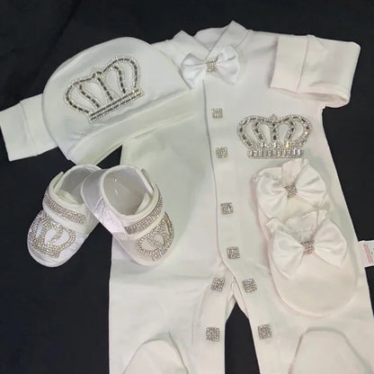 Name Personalized Layette Newborn 4pcs Crown Jewelry Welcome Home Romper Baby Clothes Baby Girl Boy Toddler's Cotton Outfits
