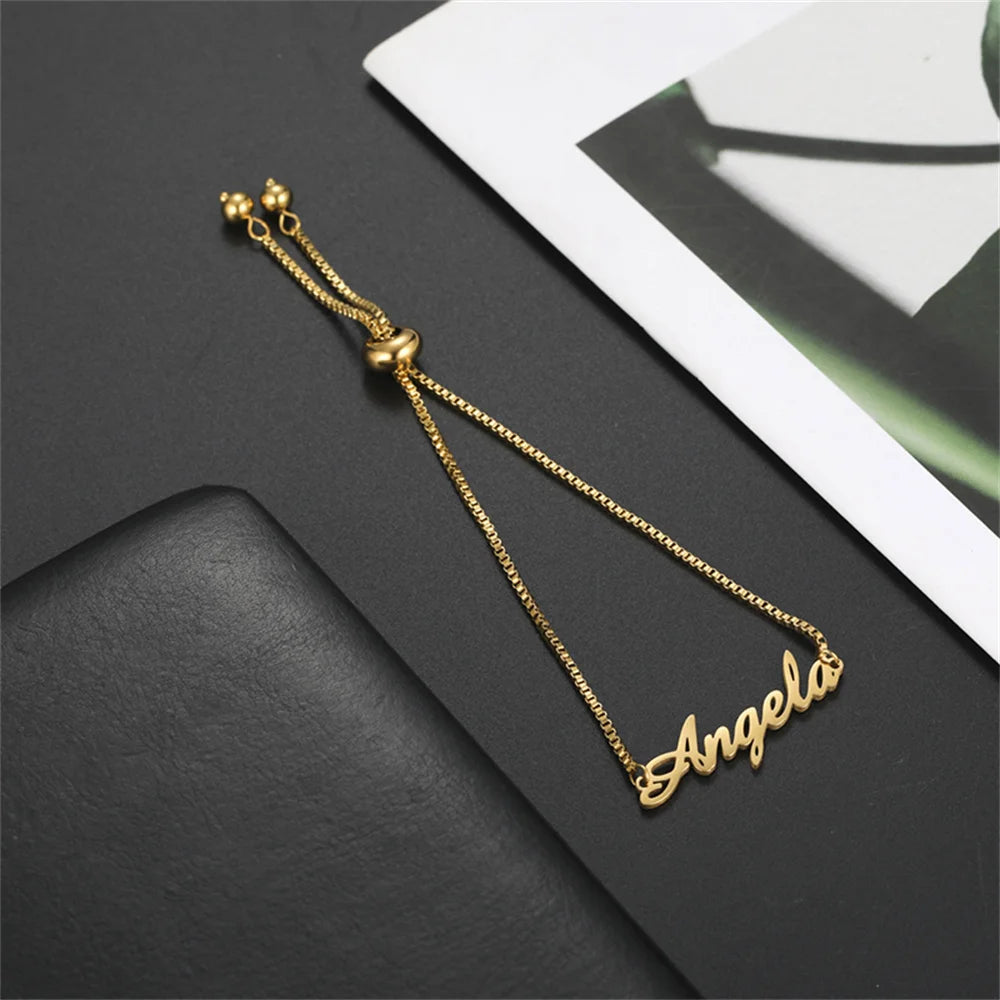 Custom Name Bracelets Hebrew Customized Personalized Name Stainless Steel Jewelry Box Chain Valentine's Day Gifts for Couple