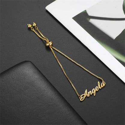 Custom Name Bracelets Hebrew Customized Personalized Name Stainless Steel Jewelry Box Chain Valentine's Day Gifts for Couple