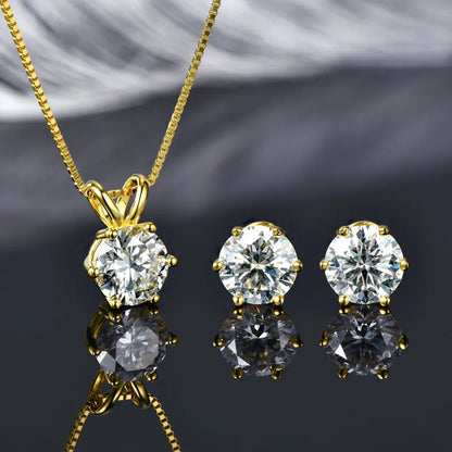 IOGOU Real 925 Silver Moissanite Jewelry Set Gold Plated 0.5-2ct Stud Earrings Solitaire Pendant Necklace Set for Women Men Gift
