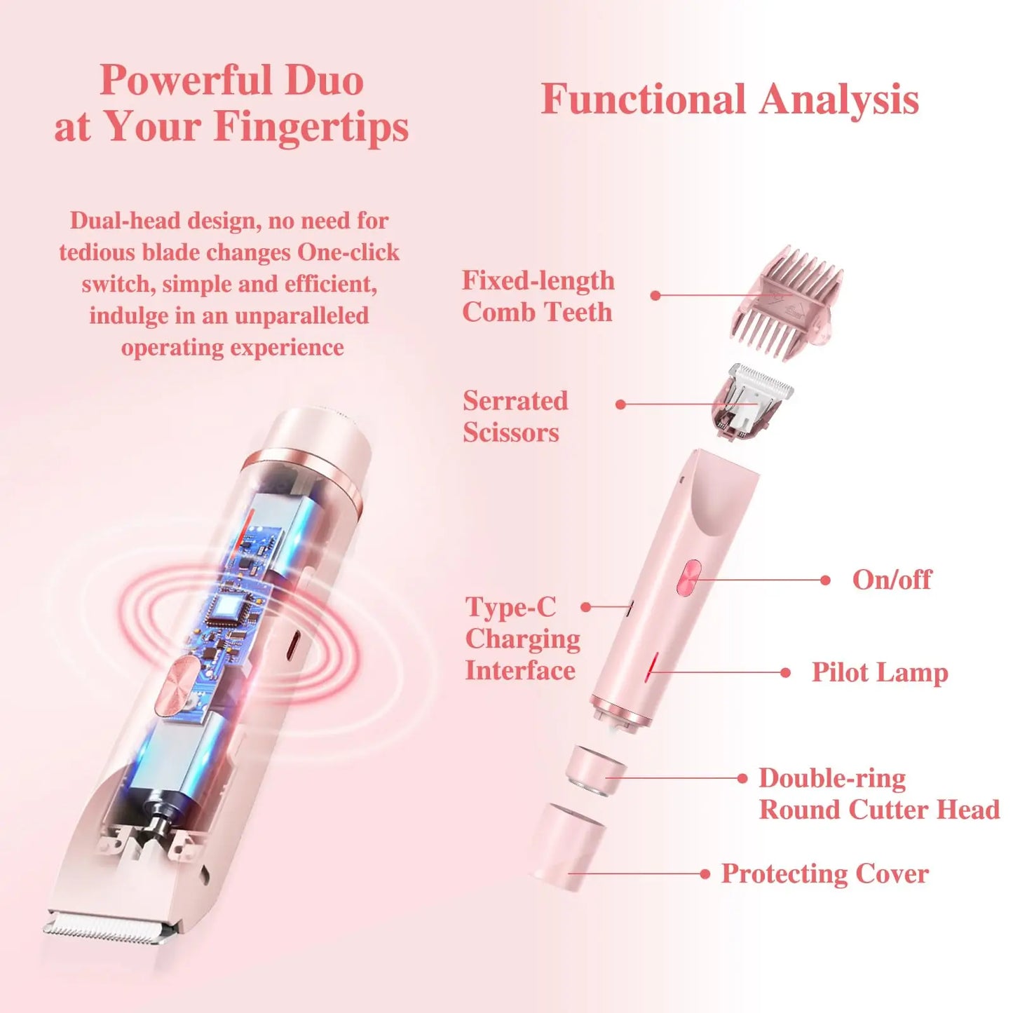 2-in-1 Women Electric Razor Painless Bikini and body hair Trimmer Wet Dry Rechargeable